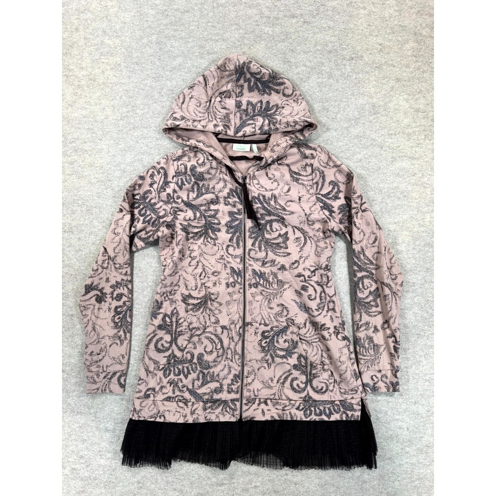 Logo Lounge Lori Goldstein French Terry Hooded Jacket Womens XS Pink Mesh Trim